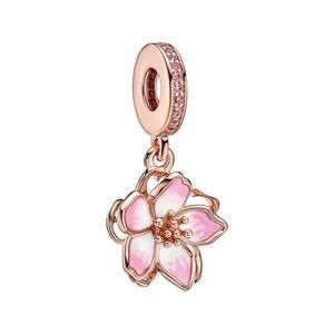 New S925 rose gold pink floral pandora style charm